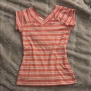 Urban Outfitters Striped Coral V-Neck Women's Top